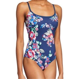 NWT Johnny Was Maya Floral Low-Back Tank One Piece Swimsuit inBlue Floral Medium